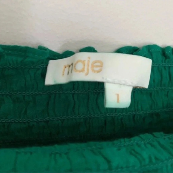 Maje LAFYR Top Blouse Green Long Sleeve Smocked  Off Shoulder M - Picture 6 of 16